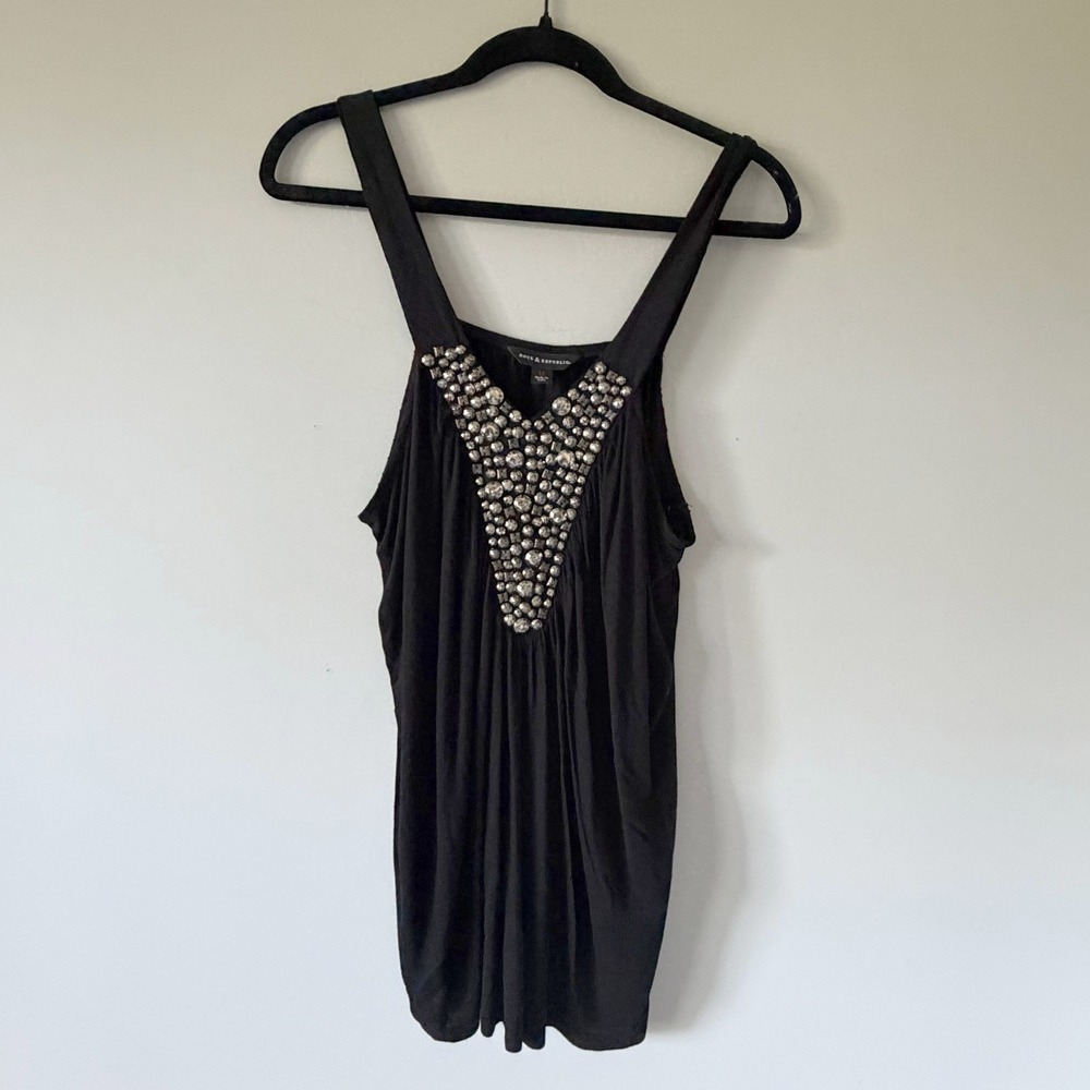 Rock & Republic Black Studded Rhinestone V-Neck Tank Top XL Indie Edgy Punk Glam
